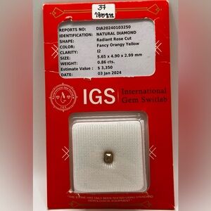 Natural Diamond Rose Cut .86 cts Fancy Orange Yellow Loose Stone